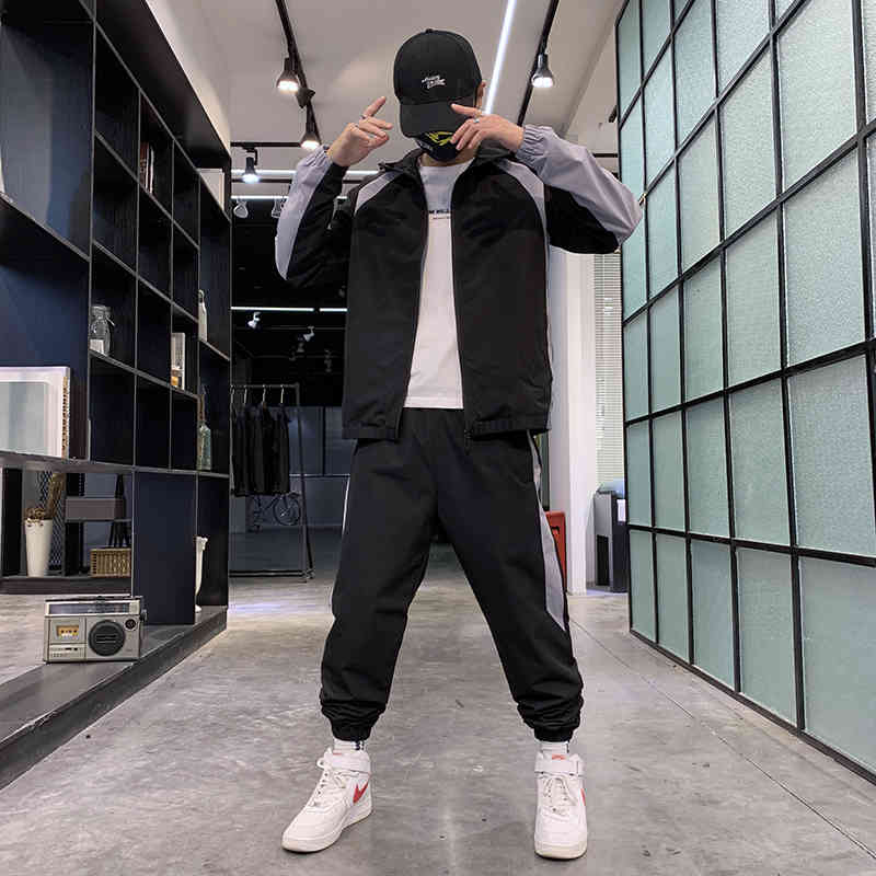 

Men's Tracksuits Mens Tracksuit Outdoor Loose Sportswear Fashion Casual Solid 2021 Autumn Sweatsuit Jackets with Pants Men Clothin, Grey