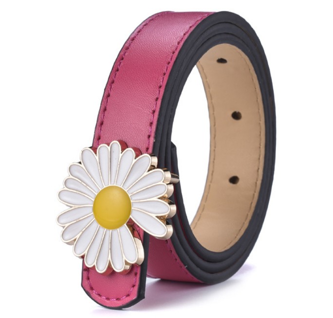 

designer Kids flower belts fashion baby boys girls daisy metal Smooth Buckle Pants Waist strap Classic children PU letter waistband B155, Red-1