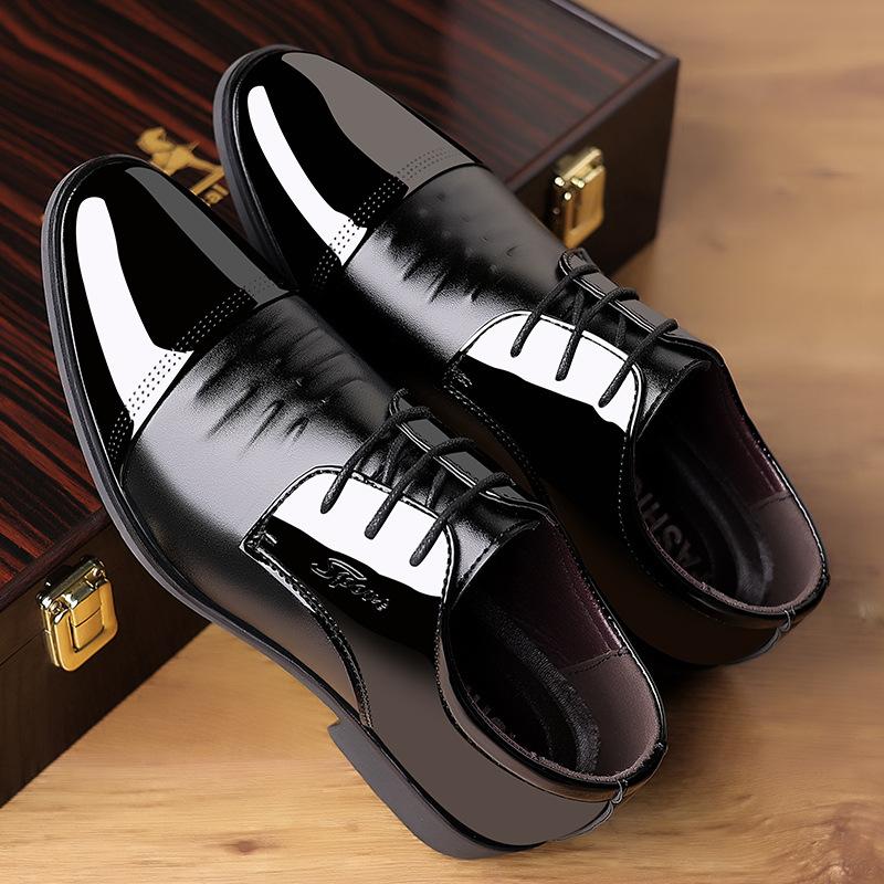 

Dress Shoes Glossy Patent Leather Men's Shoe Fashion Men Business Flat Black Breathable Formal Office Working