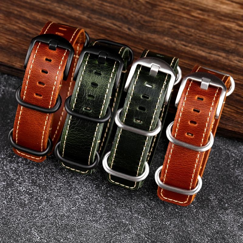 

Watch Bands Handmade NATO Leather Watchband 20 22MM Brown Green Vintage Old Strap G10 Style Military Bracelet