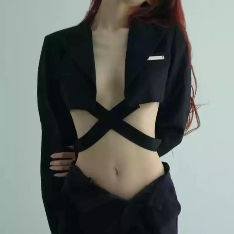 

Women' Suits & Blazers Goth Adjustable Suit Jacket Trendy Dark Black Retro Streetwear Women Spring Autumn Punk Fashion Girl, Camisole
