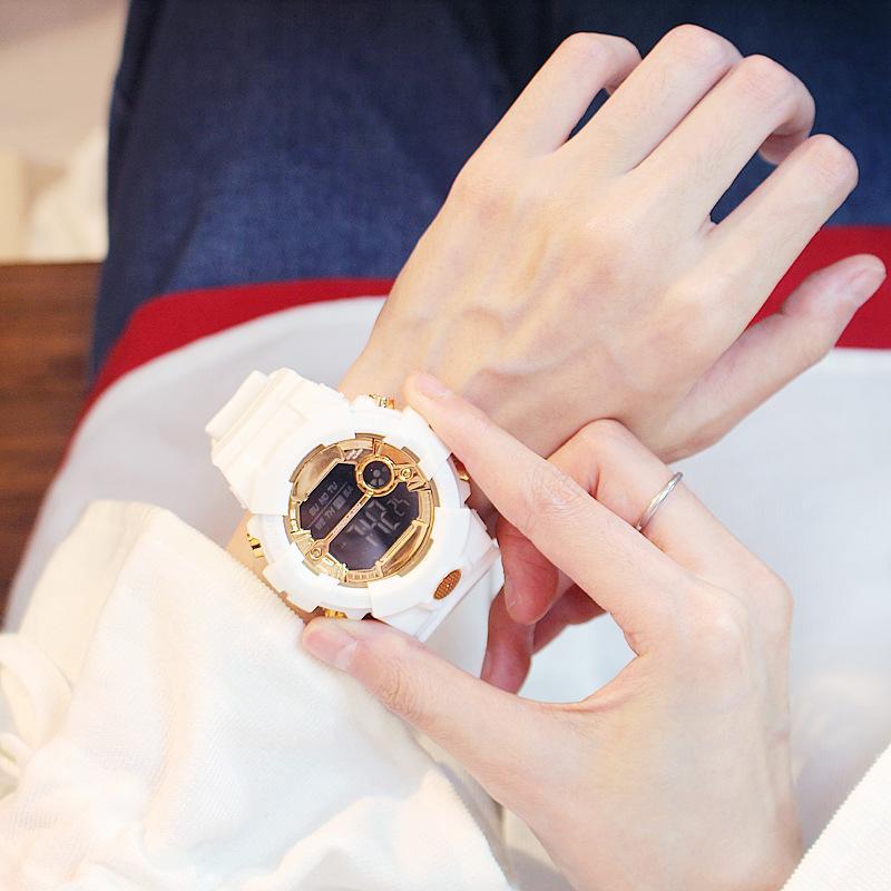 

Wristwatches Fashion Women's Watches Silicone Strap Ore Glass Dial Electronic Watch Luxury Digital Wrist Clock Montre Femme, White gold