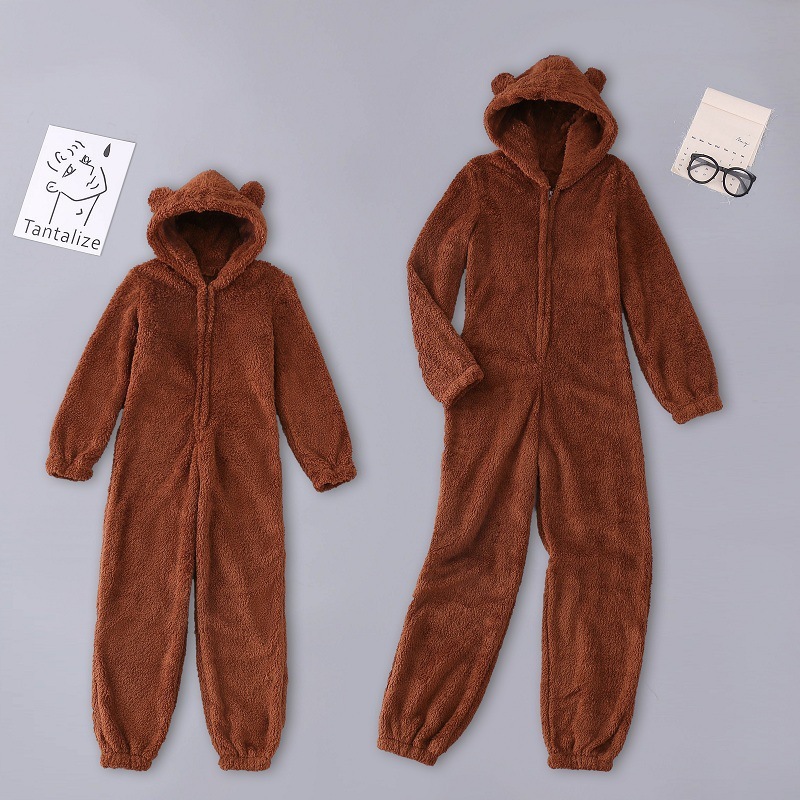 jumpsuits One Piece Pajamas for Women Onesies Hooded Winter Autumn Sleepwear Parent-child Pajama Thick Warm Cute Long Homewear Deo0 MKWD-image-671255087