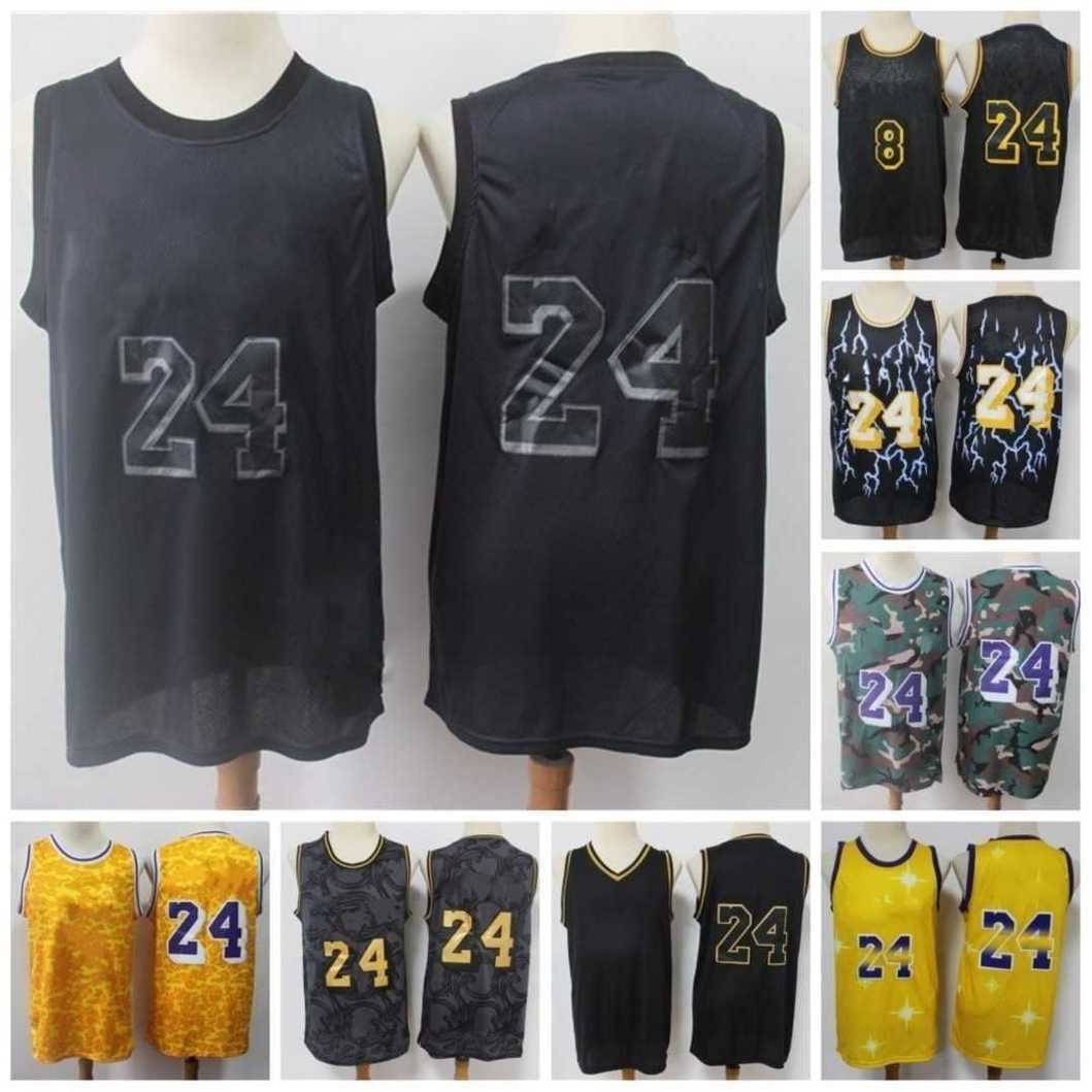

Vintage Stitched 8 Jersey Mens 24 Stitched Retro Mesh Basketball Jerseys Yellow Purple White Black, As