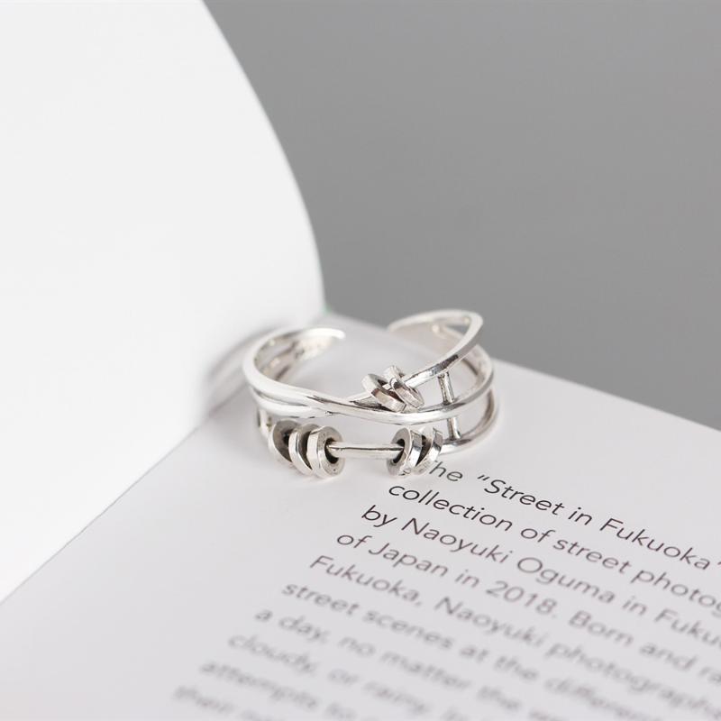 

Cluster Rings Multi-layer Cross Smart Ring Rotating Small Circle Retro Index Finger 925 Sterling Silver Female Personality Jewelry