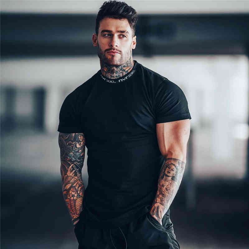 

Gym Fitness t shirt Men Running Sport T-shirt Bodybuilding Cotton Tee shirt Tops Summer Male Training Crossfit Clothing Y0323, White