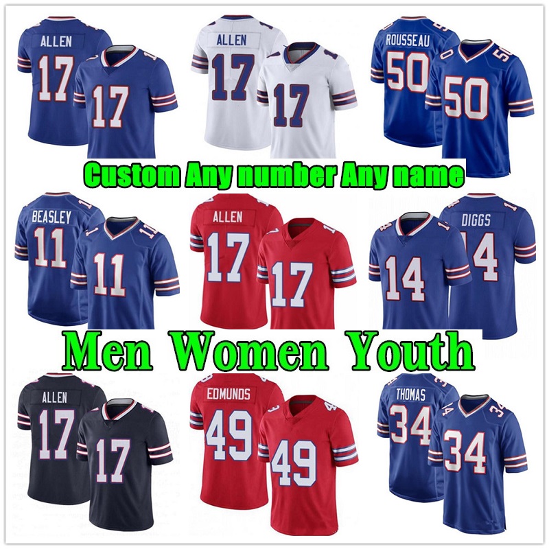 

17 Josh Allen 11 Cole Beaasley 50 Gregory Rousseau Jersey 14 Stefon Diggs 27 Tre'davius White Football 49 Tremaine Edmunds 26 Devin Singletary men women youth kids, As shown in illustration