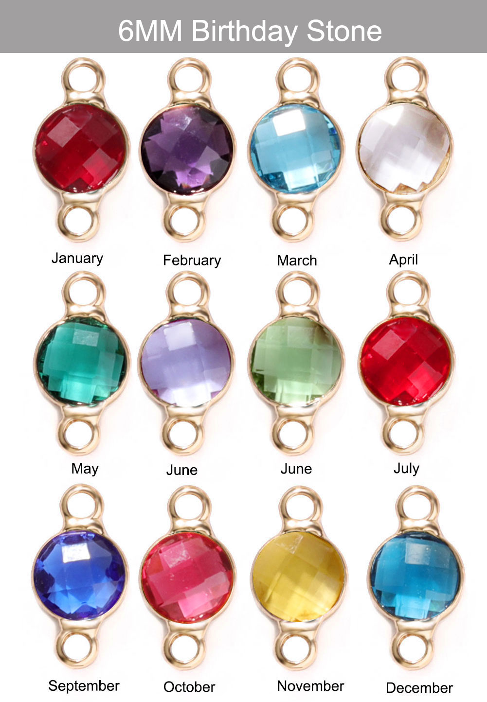 Mode 6mm Crystal Glass Charms Pendants För Armband Örhängen Halsband 12 Färgglada Birthstone Charm DIY Handgjorda smycken