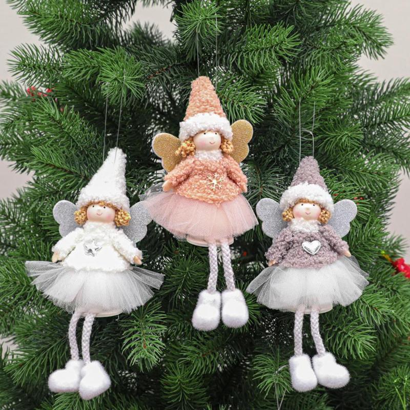 

Christmas Decorations Xmas Girl Plush Doll Pendant Lovely Tree Hanging Ornament With Lanyard Fabric Delicate Craft Home Decor