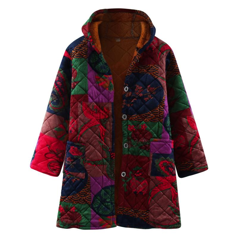 

Women's Jackets Ladies Autumn And Winter Coat Long-Sleeved Retro Floral Print Padded Cotton Jacket Warm Soft Lightweight, Black