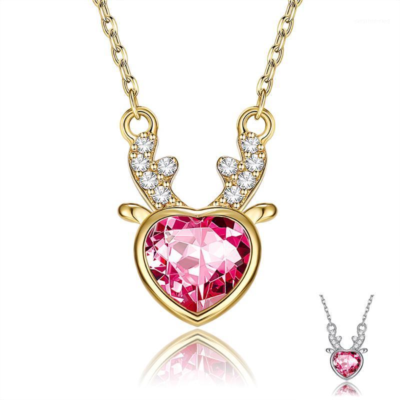 

Chains SILVERHOO S925 Sterling Silver Necklace For Women Cubic Zirconia Red Heart Fawn Delicate Fashion Trend 2021