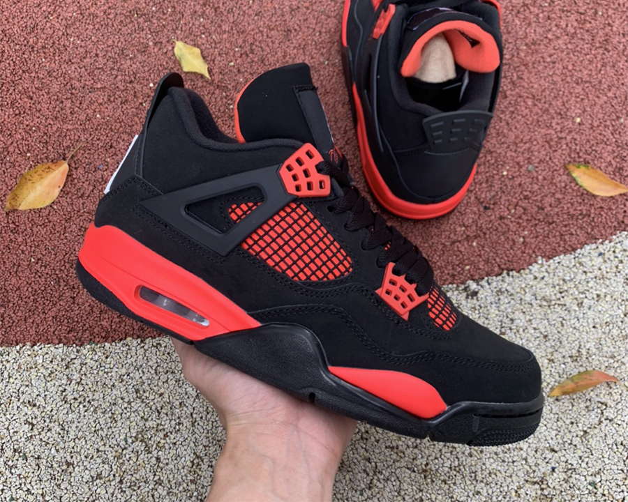 

Red Thunder Jumpman 4s Basketball Shoes Black White 4 outdoor running trainers sports Sneakers size 4-13 Ship With Box, #1