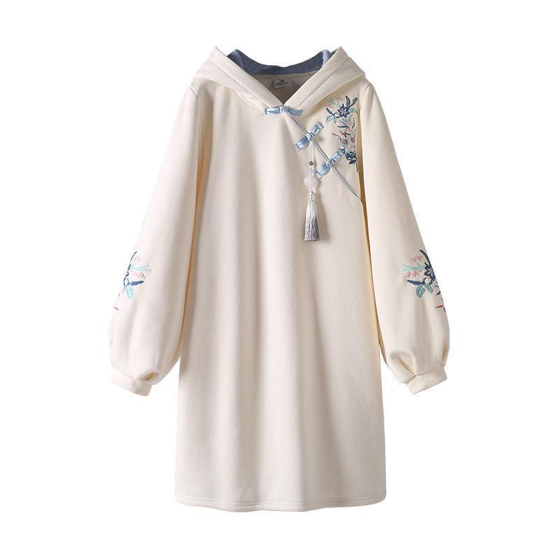 

Women's Hoodies & Sweatshirts Hanfu Style Hooded Chinese Stitching Cheongsam Embroidery Sweatshirt Women Thick Harajuku -4XL Pull Stitch Pu