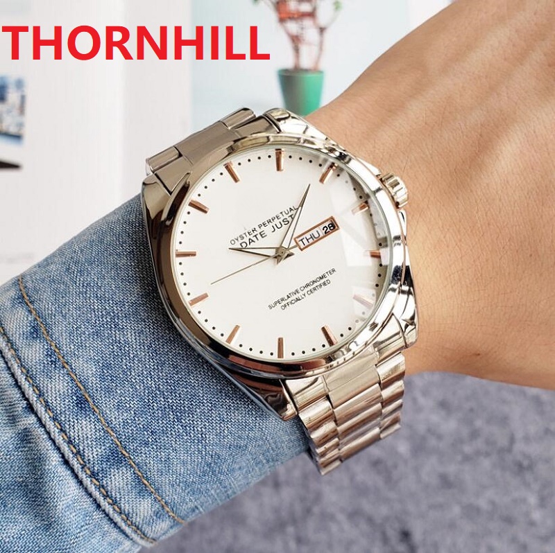 

full stainless steel big dial designer quartz watches 44mm fashion week time date just men watch gifts President super wristwatch Relogio Masculino, As pic