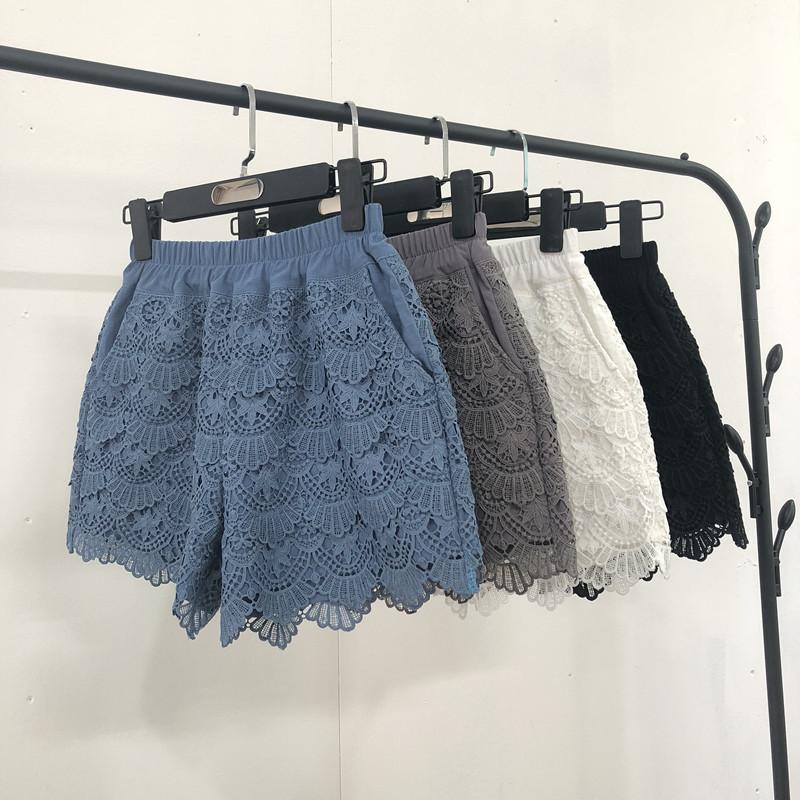 

Summer Spring Women Lace Casual Shorts Loose Femmes Dentelle Short Solid Women, Black