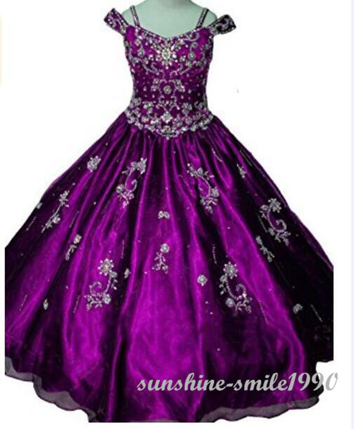 

Wholesale Girls Pageant Dresses Gown Princess Crystal Beads Tulle Formal Party Dress for Teen Kids Flowers Gowns Free Girls' Petticoats Slip 3 Hoops, Grape