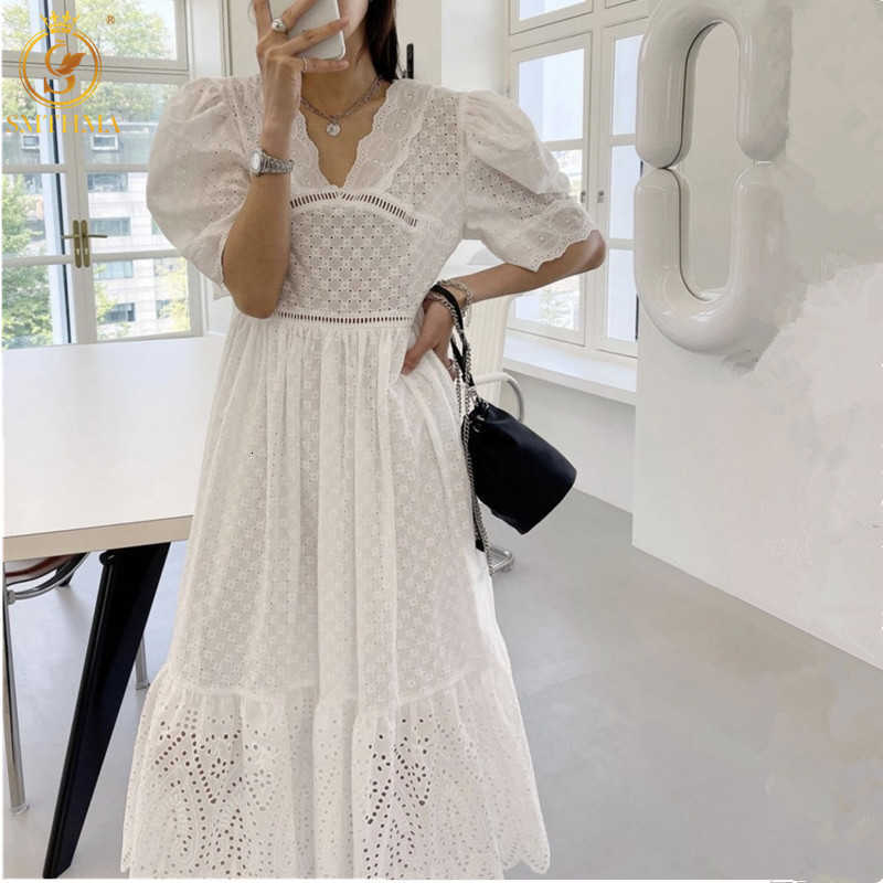 Casual Dresses Women Sexy V-Neck Short Sleeve Lace Floral Crochet Long Elegant Summer Loose Hollow Out Cotton Vestidos FO53-image-704653554