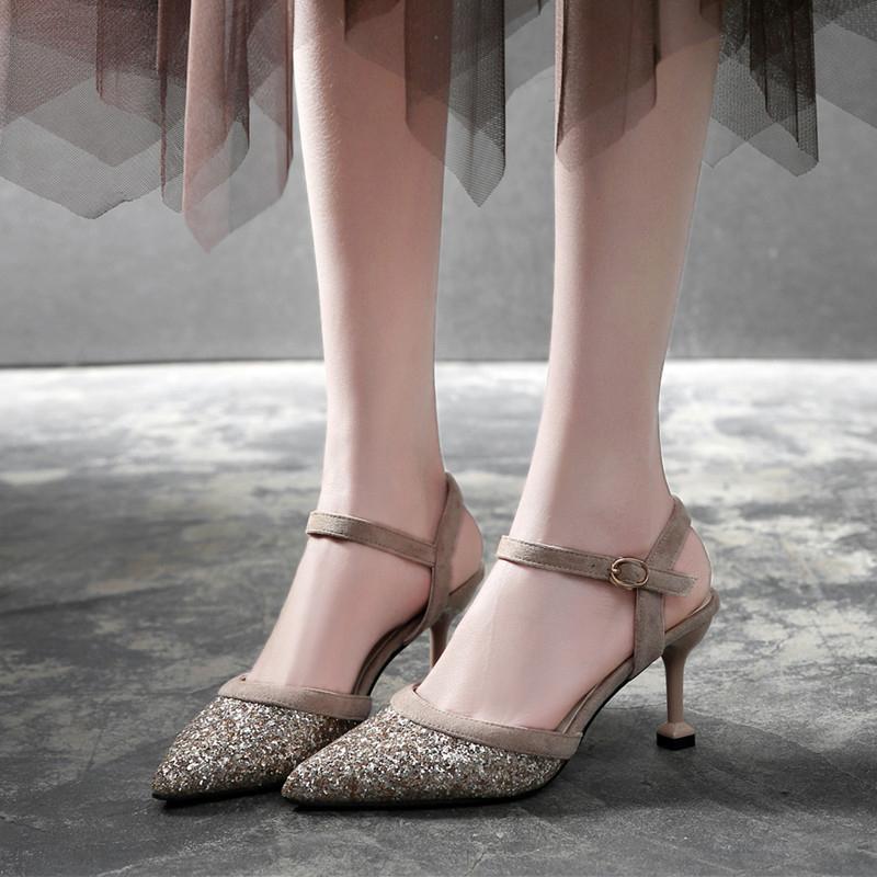 

Dress Shoes Women Pumps Sexy Point Toes Lady High Heels Party Pointed Toe Buckle Strap Female 7cm Big Size 43 G3-17, P5