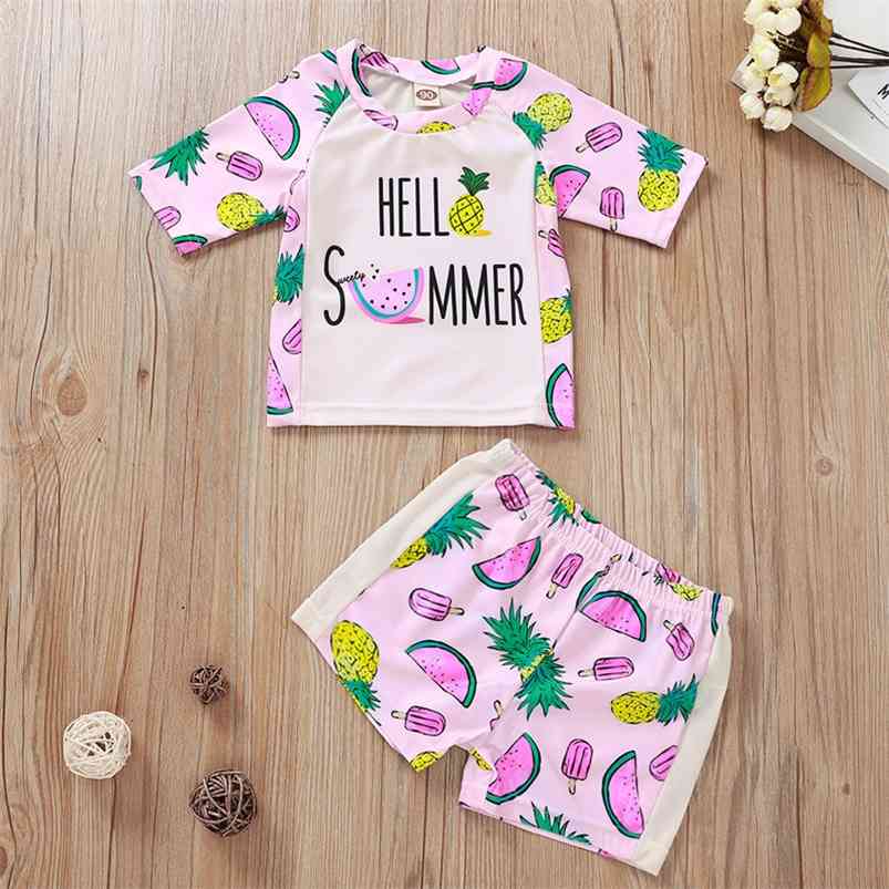 

Winter Children Sets Casual Long Sleeve Print Fruit Letter T-shirt Patchwork Short Pants 2Pcs Boys Clothes 1-5T 210629, Pink