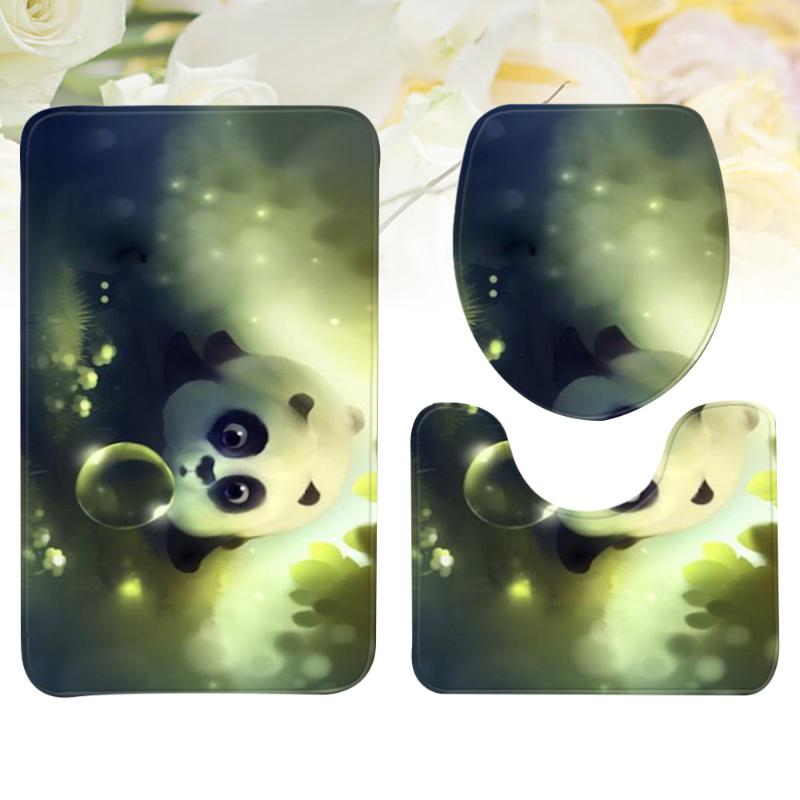 

Set Of 3pcs Bathroom Mats Panda Printed Carpet Toilet Rug Closestool Lid Cover (75x45cm) Seat Covers