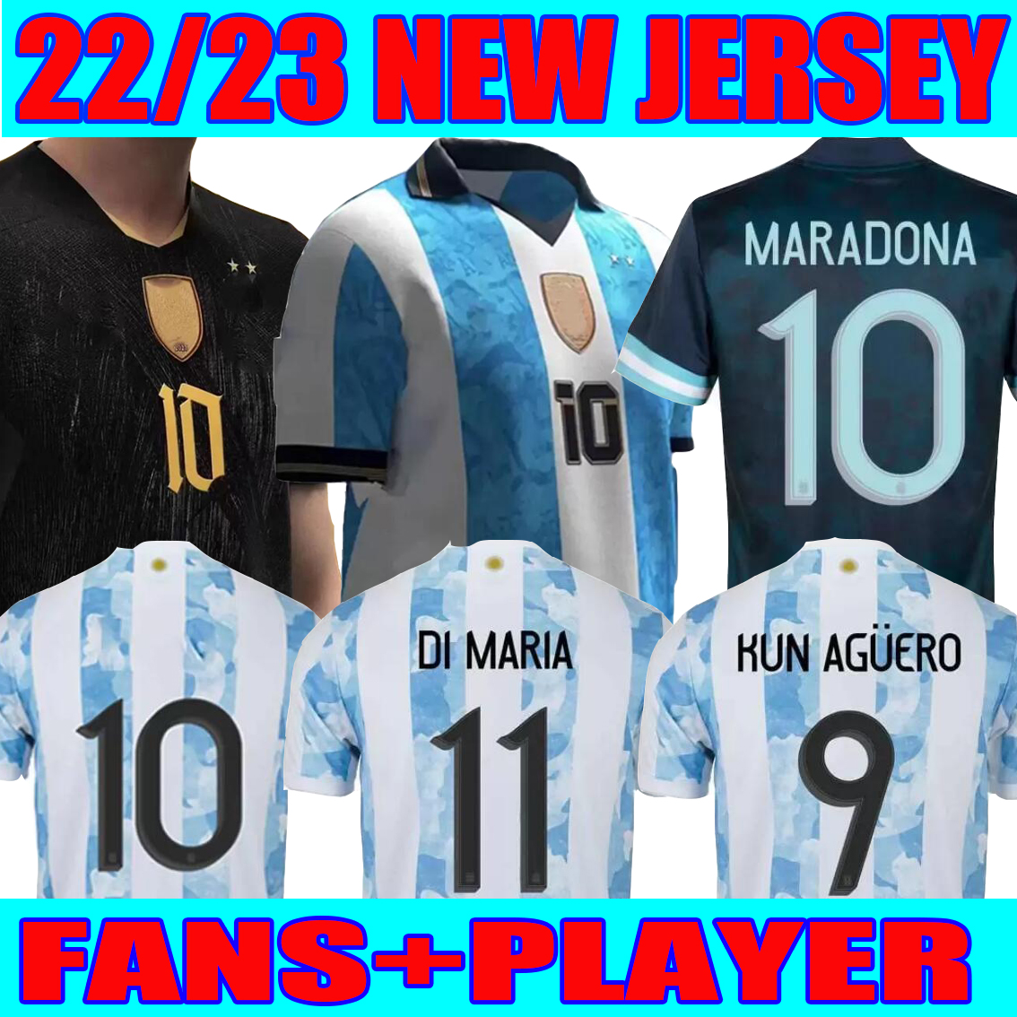 

Player fans Version Argentina Soccer Jersey 2022 Cope America Home Football Shirts 2023 2022 DYBALA LO CELSO National Team MARADONA special badge golden elements, Image