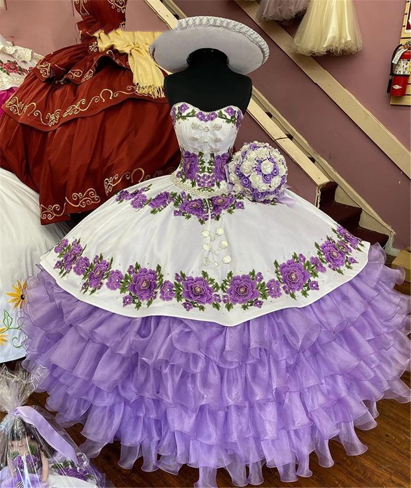 

Mexican lavender Quinceanera Dresses Light Purple Lace Ball Gown ruffles corset top Sweet 16 Dress Sweetheart prom gown vestidos de XV 15 años, Orange