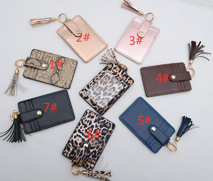 

Fashion Leopard Print PU Keychains Leather Tassel Card Bag Various Colors Leathers Key Chain Bracelet Cards Bags A271