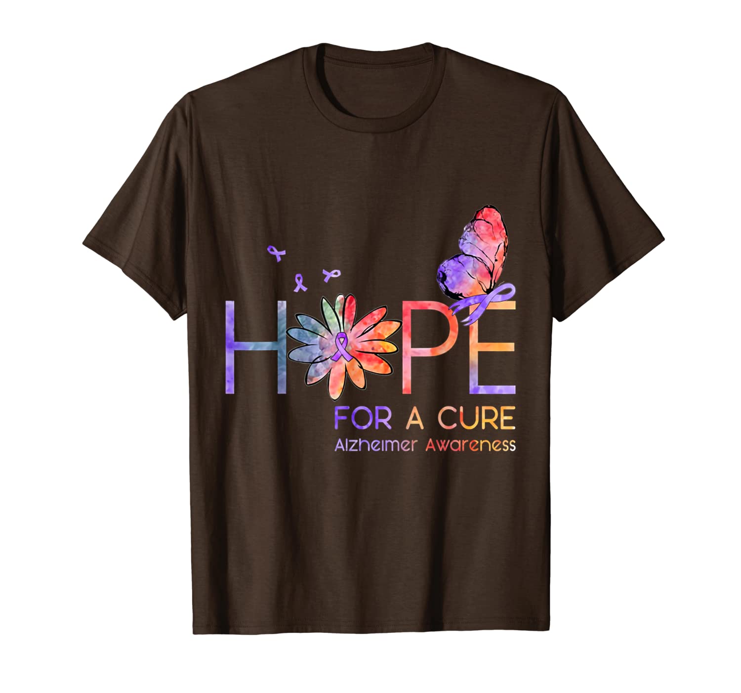 

hope for a cure alzheimer awareness flower t-shirt, White;black
