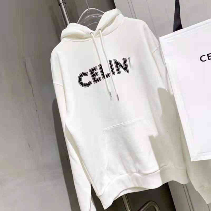 

Women' Hoodies & Sweatshirts High edition ce early autumn fashion letter nail printing cotton long sleeve hooded fried Street high-rise women' sweater PT7C, Black