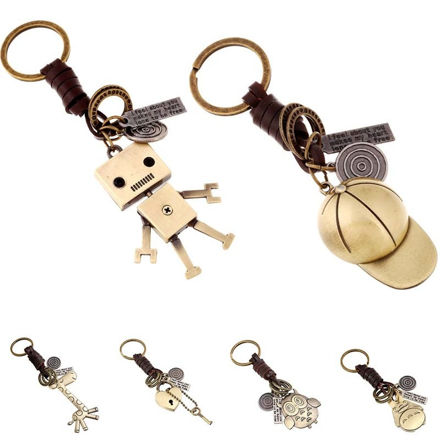 

Movable Robot Baseball Cap key rings Giraffe Owl Heart charm Keychain holders bag hangs fashion jewelry will and sandy drop ship