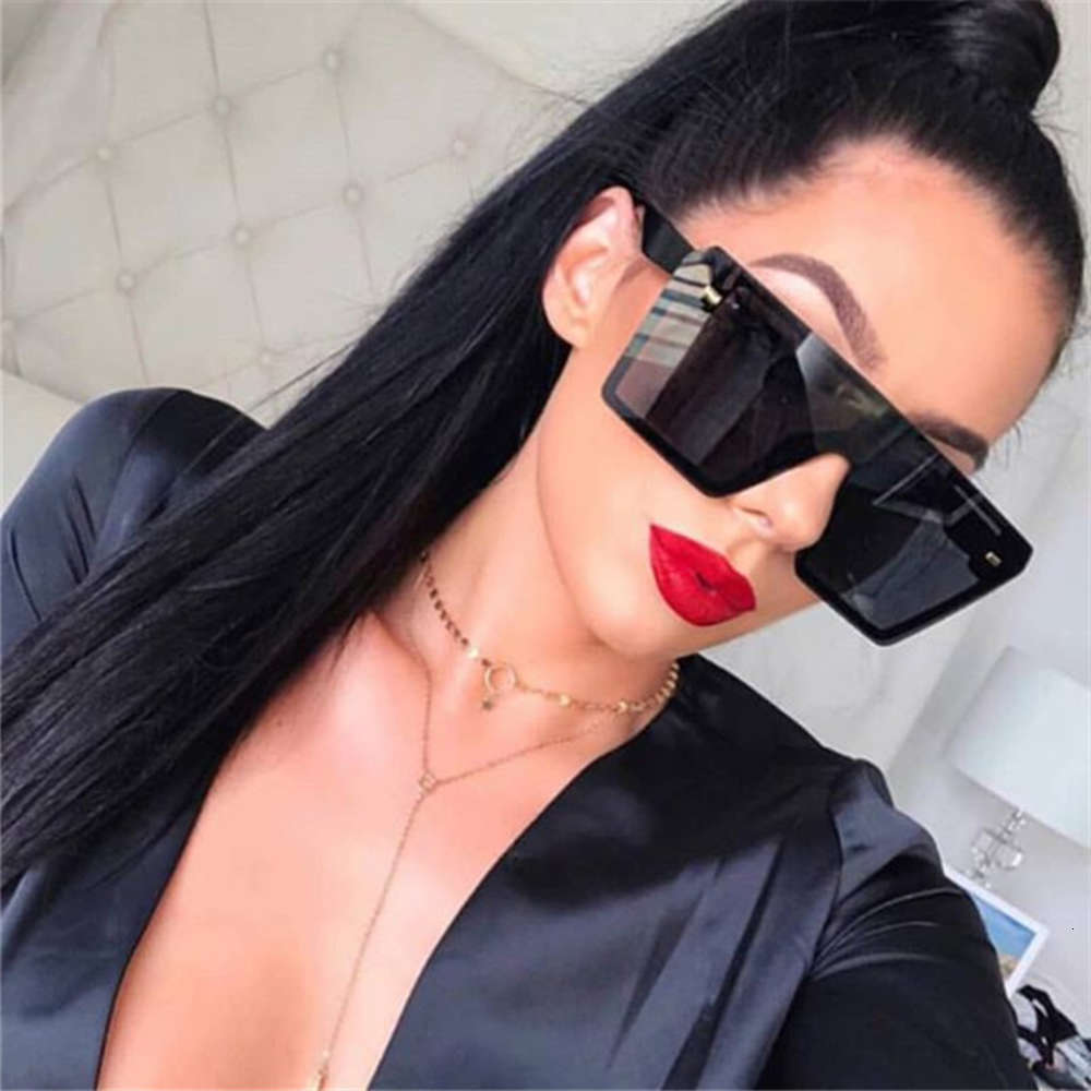 

sunglasses Fashionable sun frames Oversized Square Women Sunglasses Flat Top Red Black Clear Lens One Piece Men Gafas Shade Mirror UV400