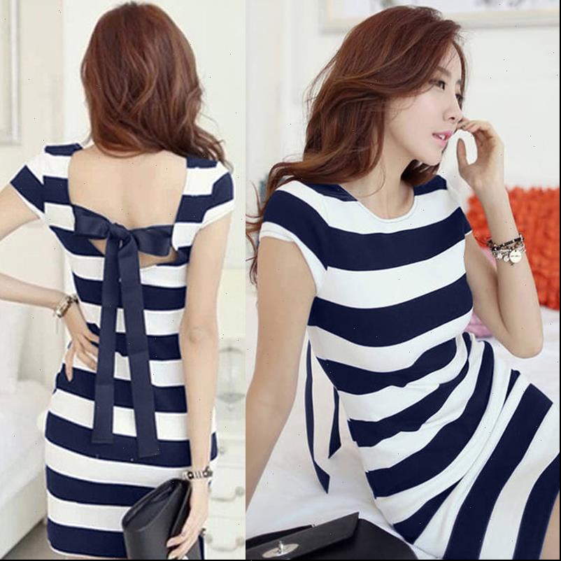 

Womens Dresses Plus Size Women K pop Dress Korean Cut Out Tie Bow Backless Short Sleeve Striped Summer Mini Bandage, Black;gray