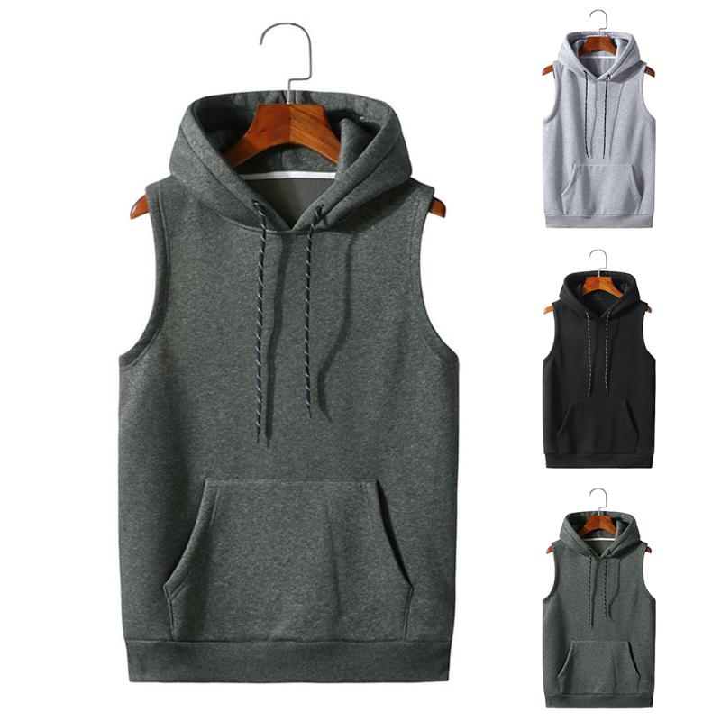 

Men' Vests Sleeveless Big Pockets Vest TankMens Plain Pullovers Hooded Winter Autumn Solid Sweatshirt Sports Casual Pullover, Black
