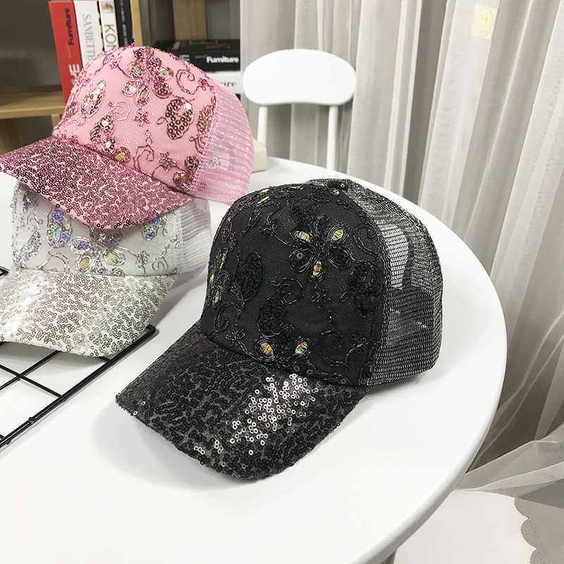 

caps fashion cap women's hat summer breathable sequin net outdoor sunshade korean casual baseball, Blue;gray