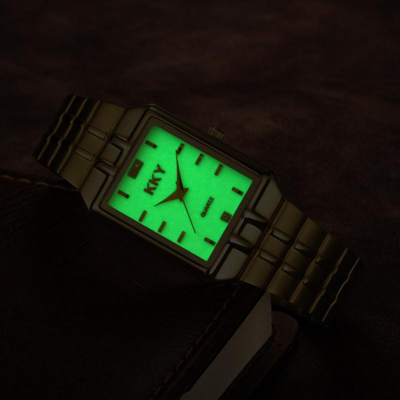 

Wristwatches 2021 KKY Men Luminous Business Watches Fashion Gold Quartz Sport Square Male Clock Waterproof Relogio Masculino, Men-gold-k15