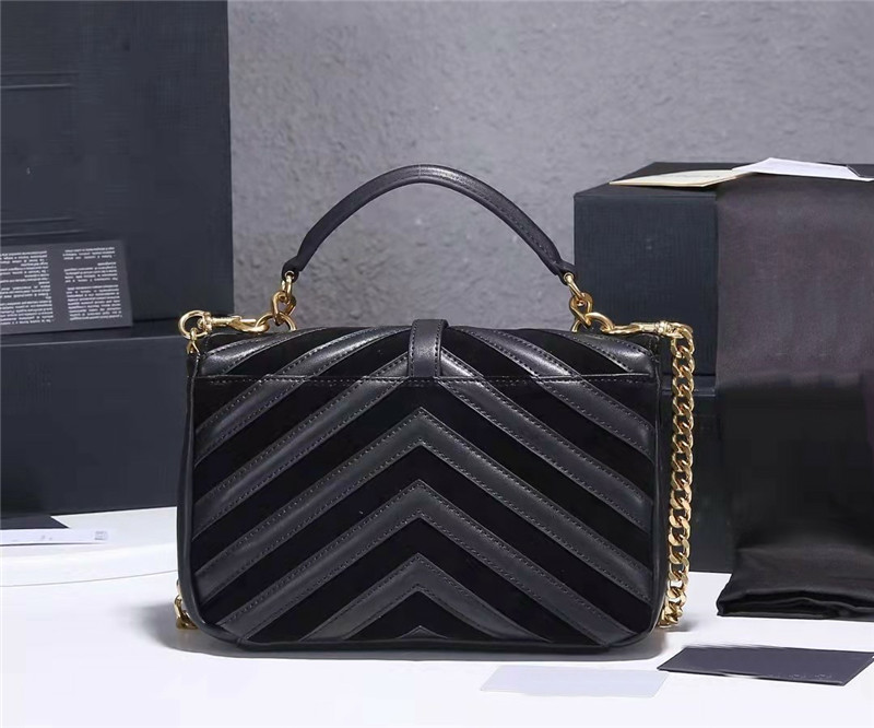 

Bags Designers Leather Stitching Suede V-Lines Handbags 100% Full Genuine Calf Leathers Women Fashion Cross Body Long Gold Chains Strap Shoulder Bag High End Handbag, Black