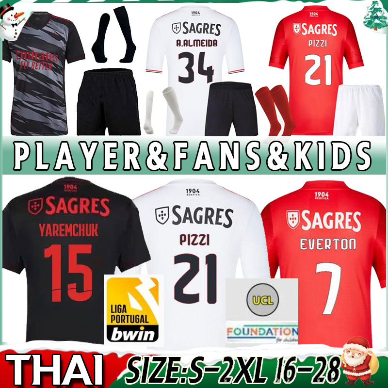 21 22 Version des joueurs de fans Benfica Soccer Jersey Seferovic Waldschmidt Everton Pizzi Rafa Darwin G.Ramos 2021 2022 Home Away Men Kid Kit K