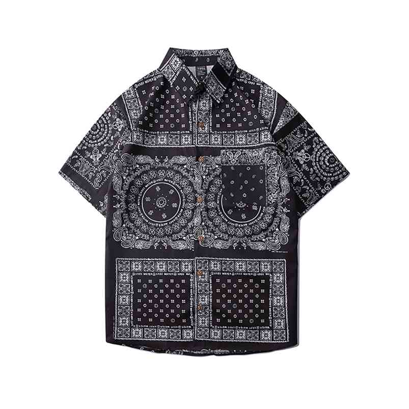 

Bandana Men Shirt Oversized Paisley Boys Short Sleeve Top Hawaiian Beach Loose s Summer Male Clothing 210721, Blue shirt men