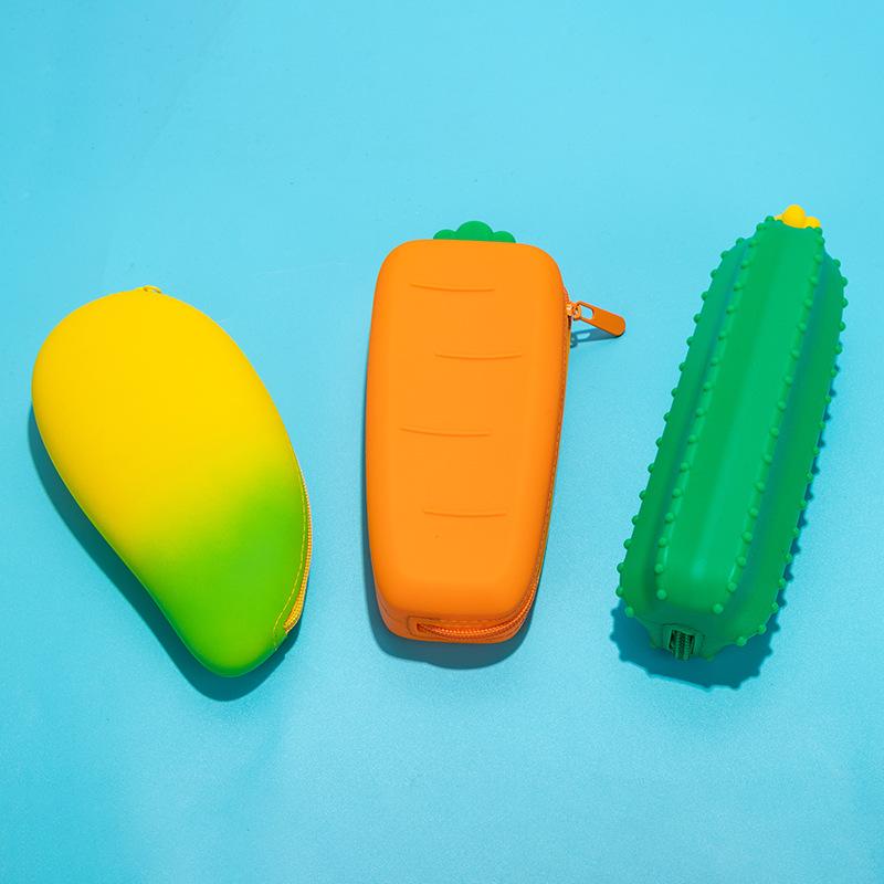 

Pencil Bags Cute Silicone Fruit Case Creative Carrot Cactus Large Capacity Student Stationery Storage Bag School Supplies