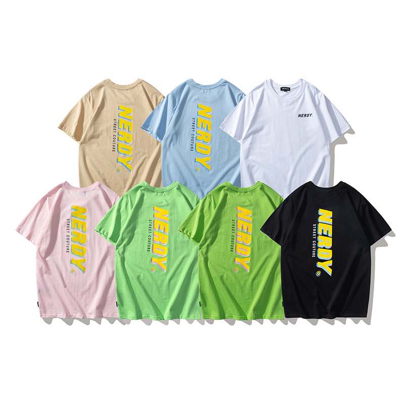 

2021 summer tide brand NERDY T-Shirts letter printing casual multi-color round neck men and women couples short-sleeved T shirt, Pink