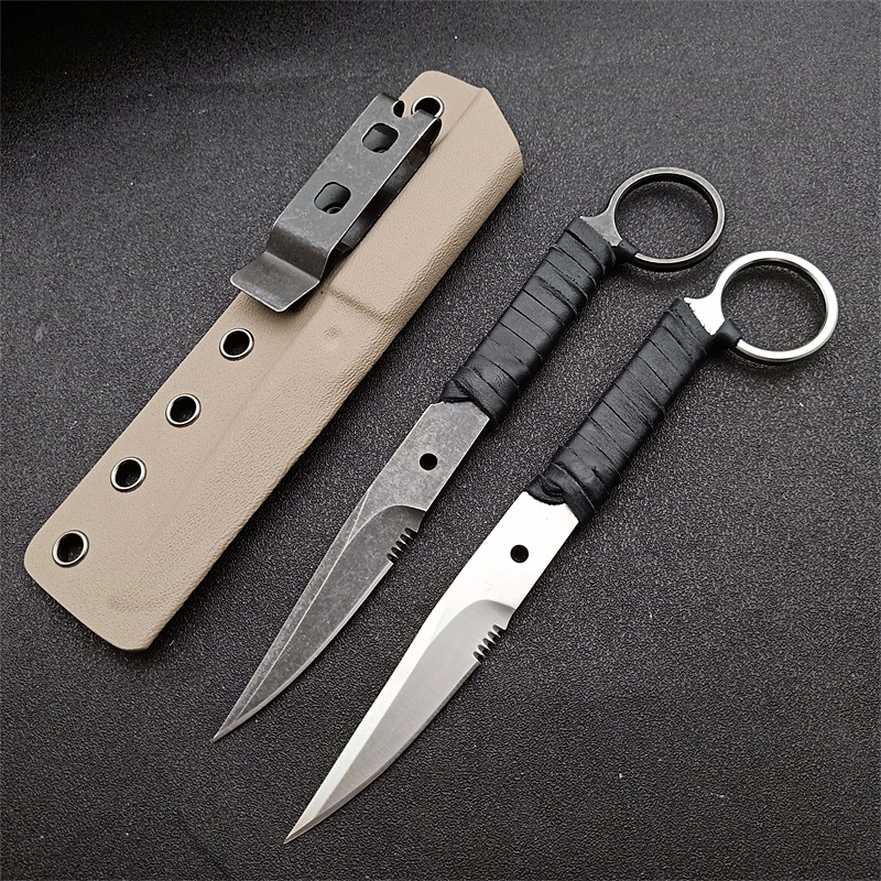 

Special Offer Outdoor Survival Straight Tactical Knife 440C Black Stone Wash/Satin Blade Full Tang Leather Sheath Handle Fixed Blades Knives With Kydex