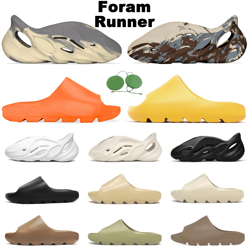 

With BOX Slides Slippers Sandals men women Desert Sand Earth Brown Bone White Resin Moon Gray Cream Clay Foam Runner Slide outdoor Slipper Sneakers, Black