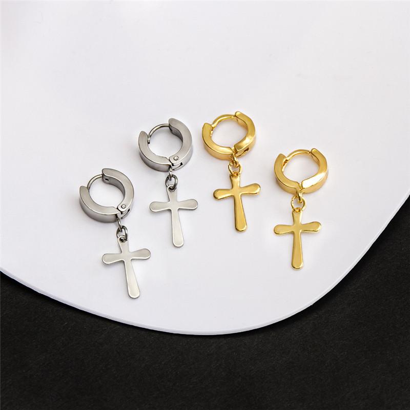 Hoop & Huggie 1/2pcs Vintage Black Gold Silver Color Cross Dangle Small Round Circle Earrings For Women Jewelry Steampunk Ear Clip Gift-image-698108486