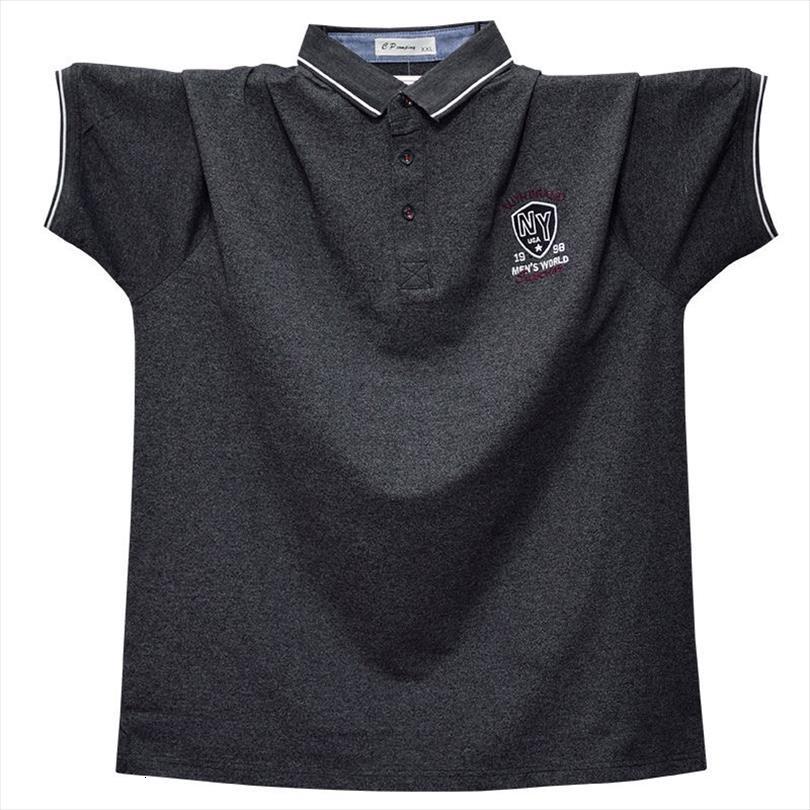

6xl 5xl shirt short sleeve men polo business work casual cotton male turn down collar solid shirts plus size, White;black