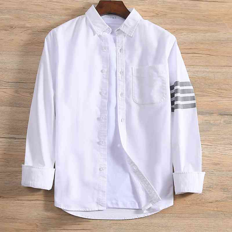 

2021 autumn new men's long sleeve leisure Oxford spinning stripe TB same shirt business, Black