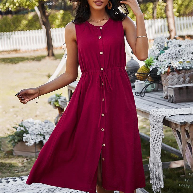 

red bohemian long boho casual women dresses wedding guest maxi solid sleeveless high waist robe, Black;gray