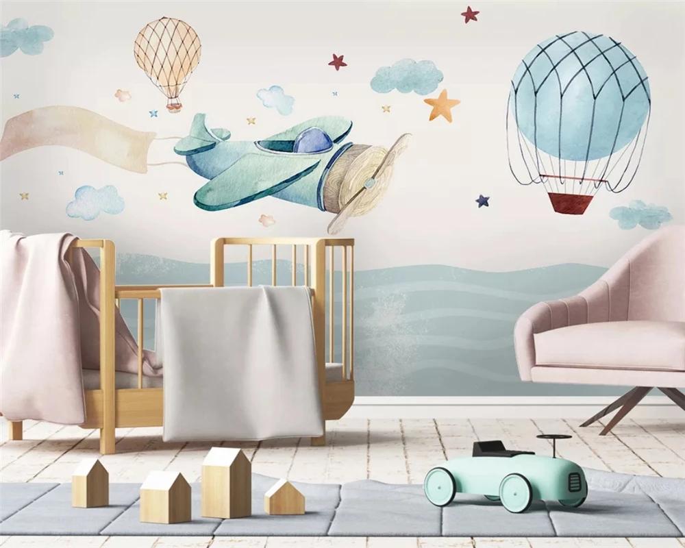 

Wallpapers Custom Nordic Modern Hand Drawn Airplane Air Balloon Children Background 3d Self Adhesive Wallpaper Papel De Parede Bedroom
