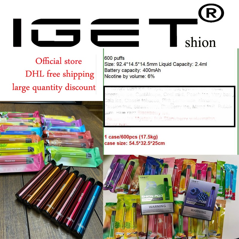 

Device Shion Puff Iget 2.4ml Original Kit Max Disposable Bar Pod Prefilled 600 Vape Stick Pen 400mAh Plus XXL Portable 100% Authentic Aggta