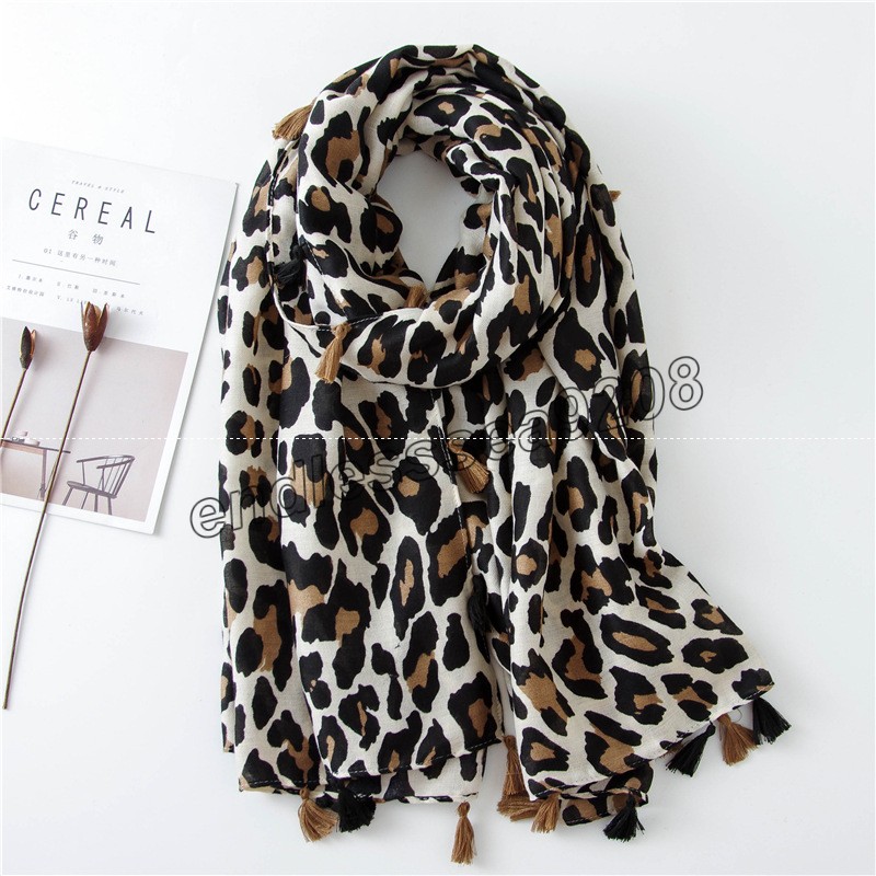 

2021 Printed Leopard Scarf female autumn Muslim women hijab scarves Tassel Large Size Headband Handkerchief Women's Bandana
