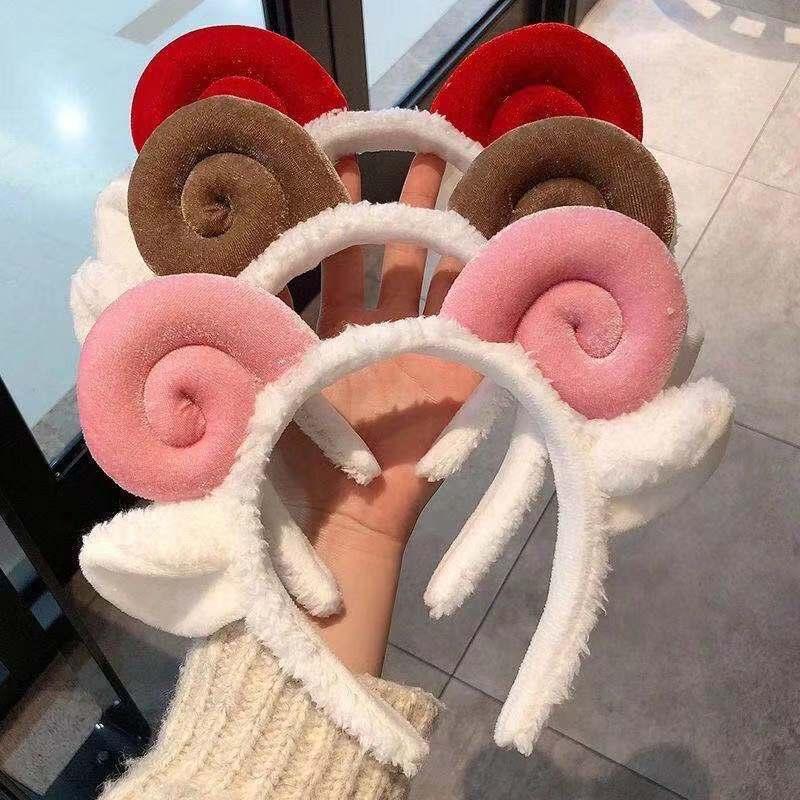 

Hair Accessories Cute Sheep Horns Hairband For Women Girls Plush Wash Face Makeup Headbands Sweet Cartoon Animals Bands